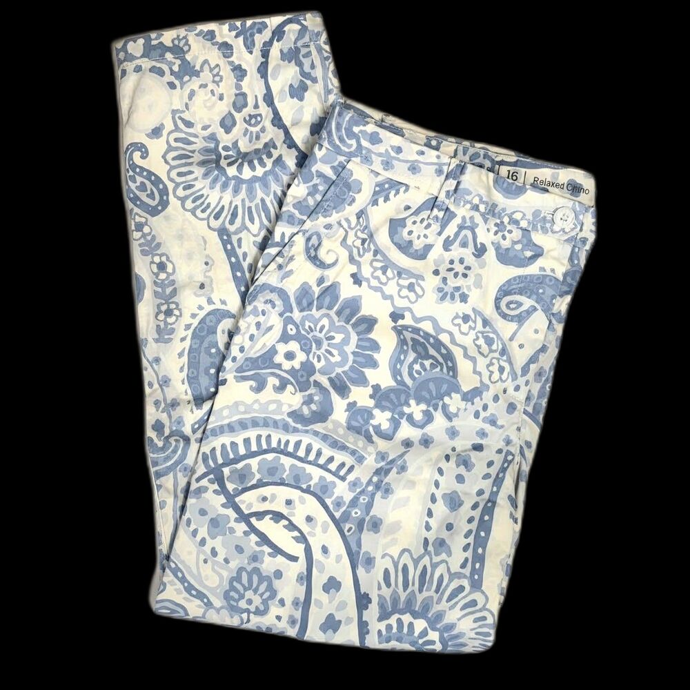 Talbots Sz 16 Relaxed Cotton Chino Paisley Ankle Pants Mid-Rise Cabincore